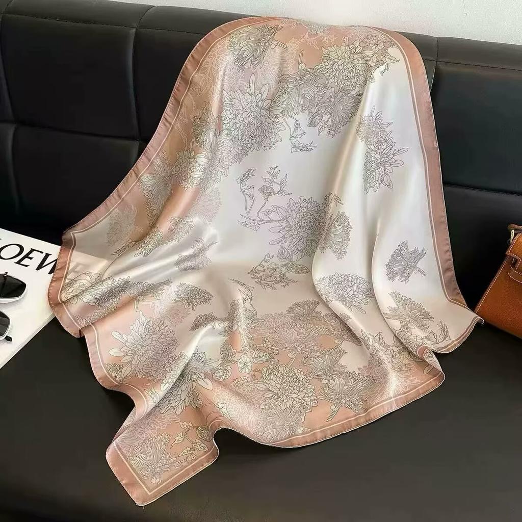 Scarf Female Flower Pattern 71 Square Scarf New Simulation Silk Scarf Printed Scarf Shawl Fashion High Sense
