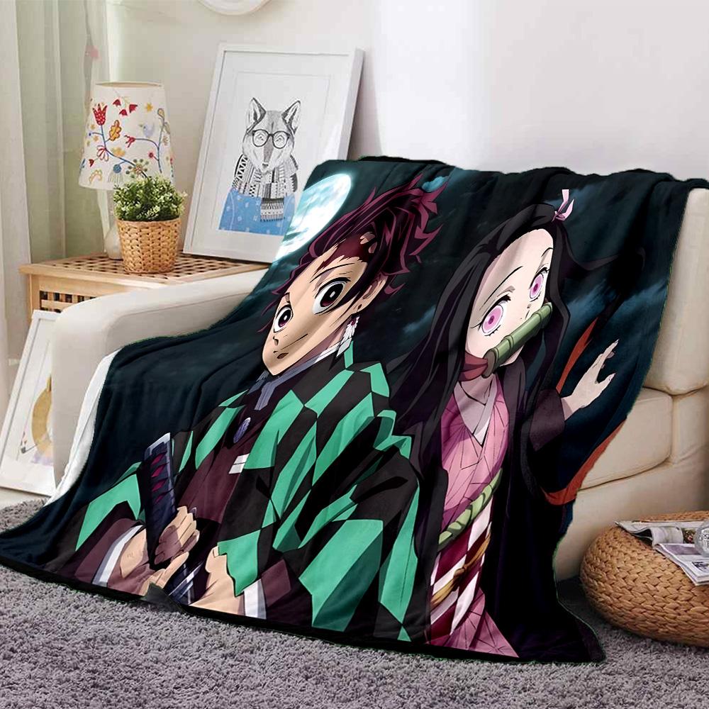 Powerful Demon Anime Flannel Blanket, Soft Polyester, Modern Design, All-Season for Camping, Travel, Gifts for holidays or birthdays