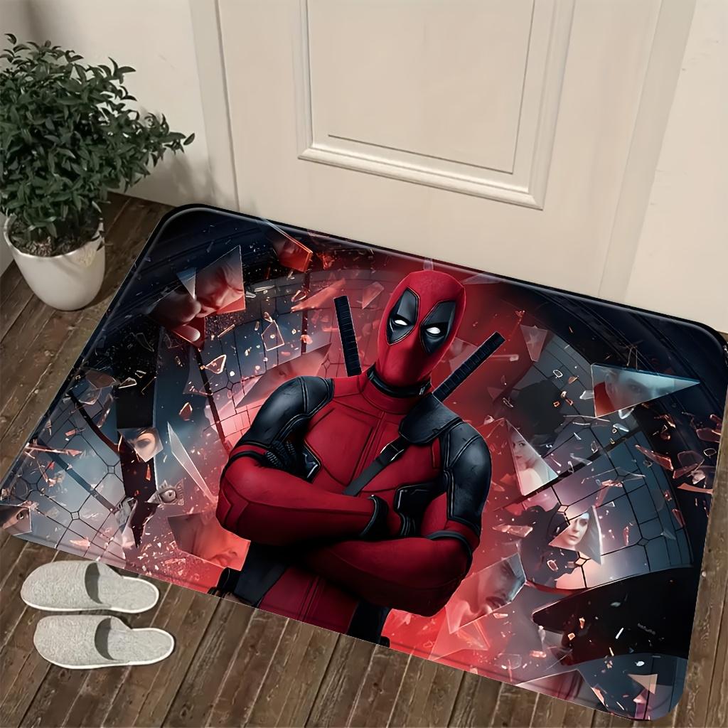 1pc Deadpool Pattern Fleece Doormat | Polyester, Machine Washable, Ideal for Living Room, Bedroom Decor, Adds Practicality and