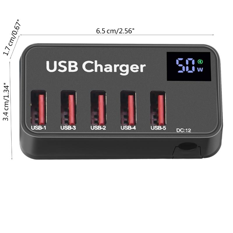 5-портовое USB-зарядное устройство со светодиодным дисплеем, многопортовая USB-станция для зарядки, универсальное для телефона, настольного компьютера, настенное, для дома, путешествий, портативное