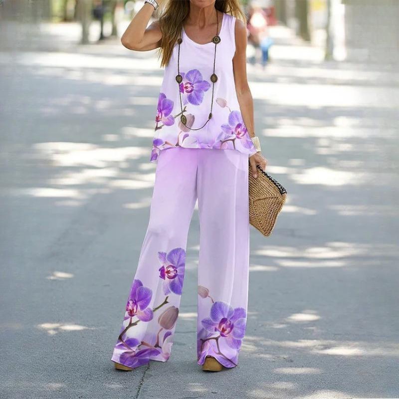 BITCED Женский повседневный топ из двух частей с принтом и брюками на резинке на талии, женский костюм