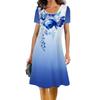Women's Fashion Flower Print Large Size Short Sleeve  Length Dress Women's