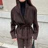 Women's Dark Brown Notched Lapel Belted Trench Coat
