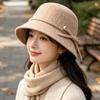New elegant bow mixed color wool bucket hat women's autumn and winter versatile washbasin hat bucket hat