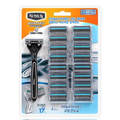[Schick] Бритва Quattro 4 титановая + 17 лезвий в наборе, 1 набор, Корейское лезвие для бритья