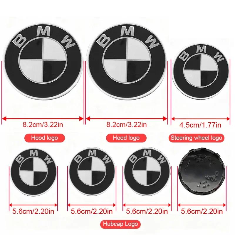 7Pc Front Hood Logo 82mm Rear Badge 74mm Hub Cap 56/68mm Steering Wheel Sticker 45mm For BMW E86 E89 G29 F87 G87 E30 E36 E46