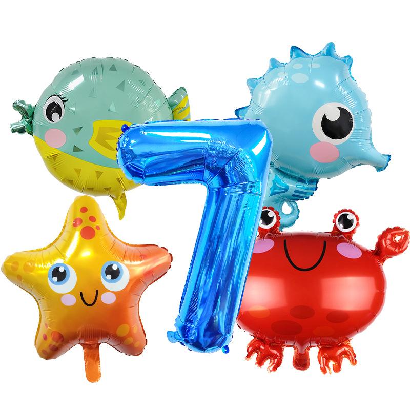 Ocean Crab Seahorse Starfish Dolphin Aluminum Film Balloon Birthday Party Styling Balloon Set