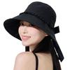 УФ Широкая Защита от Солнца Бант Стройнящий Солнце Подбородок Черный [Передняя часть] Женская Шляпа, Защита, Козырек, Кепка, Однотонная, Милая, Бант, Эффект, Легкая, Портативная,