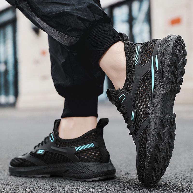 Мужская летняя сетчатая дышащая обувь, мужские кроссовки из плетеной сетки, мужская спортивная обувь для бега и отдыха, тонкая, легкая, пляжная сетчатая обувь 2024