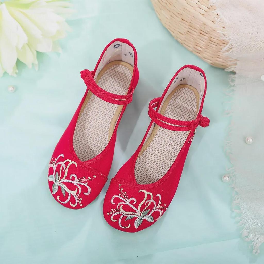 Qianzi 2024 Весна/Лето Туфли на каблуке с вышивкой в стиле ханьфу для женщин