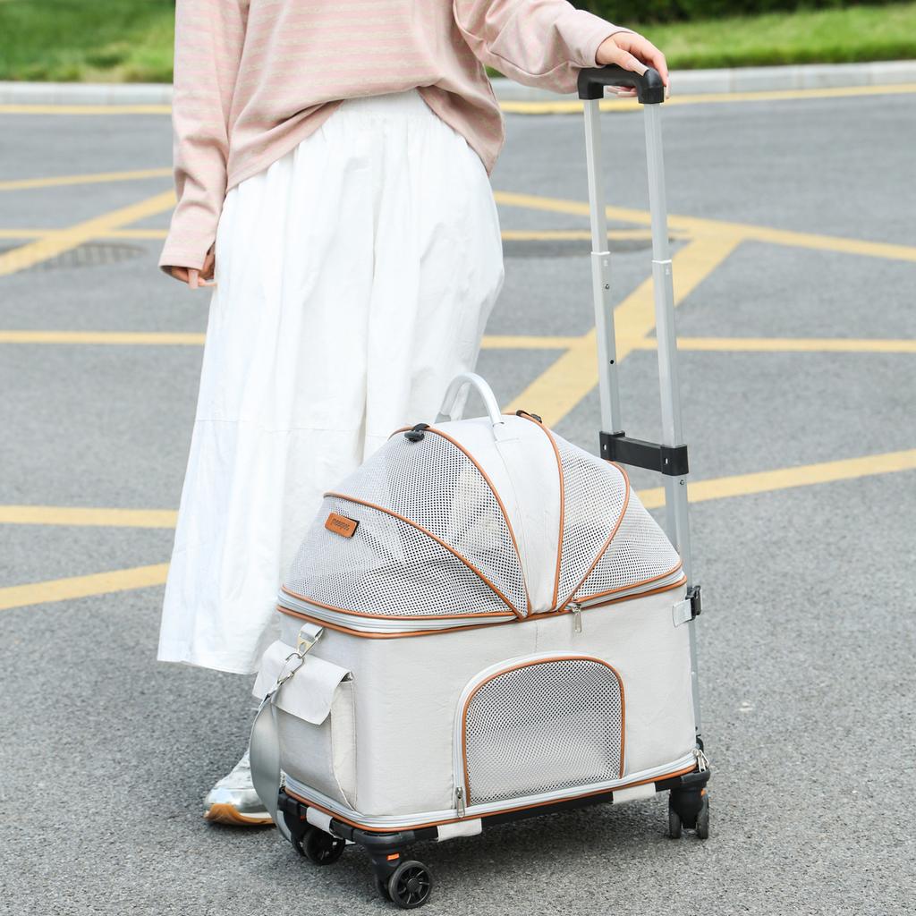 Foldable Large Pet Trolley Carrier, Breathable Wheeled Travel Bag for Cats & Dogs