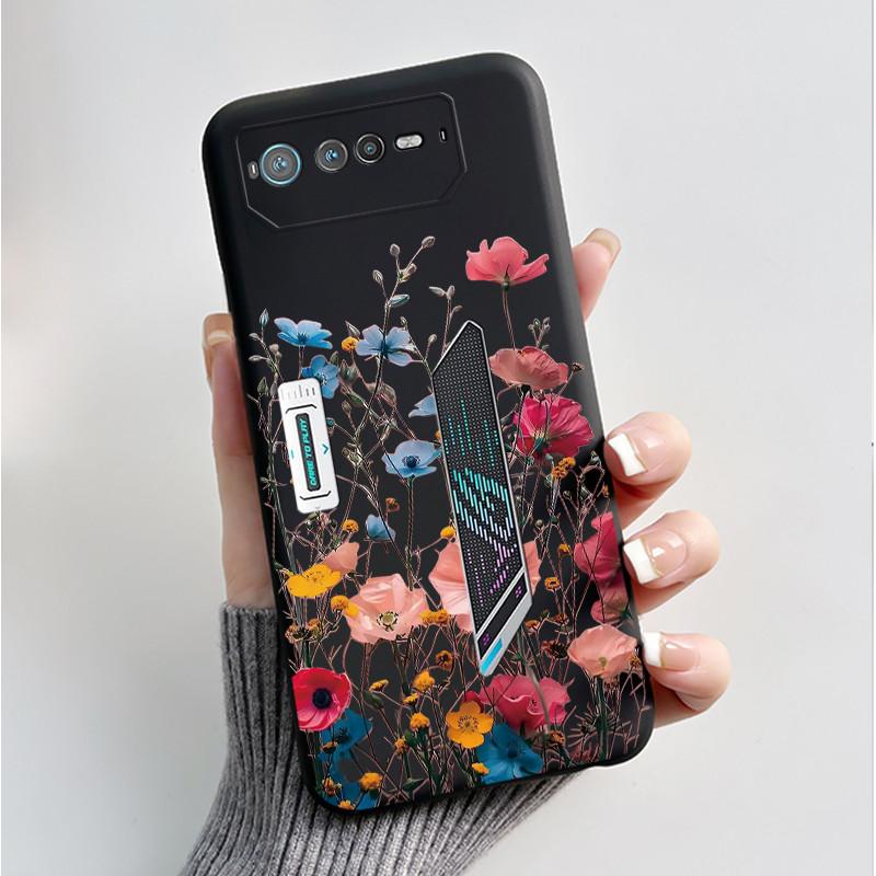 For Asus ROG 6 Case For ROG Phone 6 Pro / 6D Fashion Butterfly Flowers Bumper Soft Black Silicone Cover For Asus ROG6 ROG6D Case