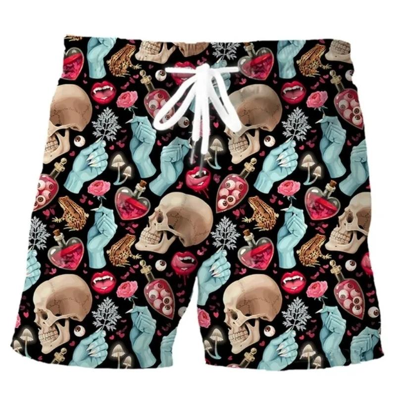New Men's Skull 3D Print Beach Shorts Graphic Men's Casual Sports Shorts Summer Surfing Shorts Breathable Shorts Hip Hop Pants