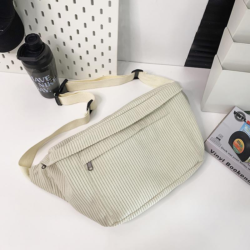 Large Capacity Corduroy Breast Bag Women'S Autumn Simple Casual Messenger Bag Commuter Solid Color Cycling Backpack