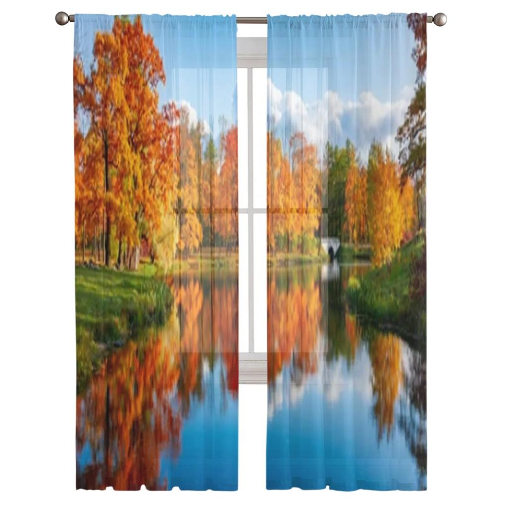 Autumn Park Sheer Curtains For Living Room Bedroom Kitchen Tulle Curtain Home Decorative Sheer Panels