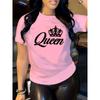 Summer Round Neck Crown Letter "Queen" Printed Top Fashionable Casual Pure Cotton Short Sleeved Women's T-shirts