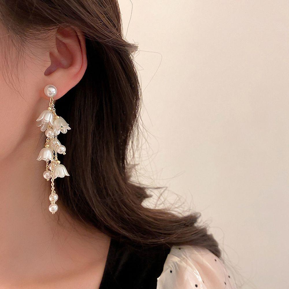 Tassel Sweet Flower Lovely Pearl Earrings Female Earrings Dangle Earrings Korean Style Ear Drop