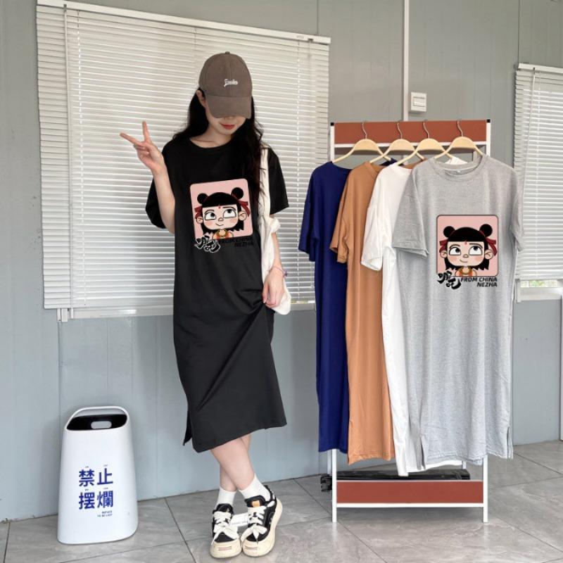 Женское свободное повседневное платье с коротким рукавом, маленький размер, большой размер, утягивающая футболка, платье выше колена