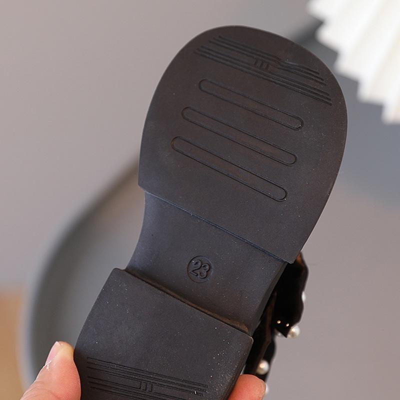 Детская обувь из искусственной кожи, элегантная британская обувь в стиле ретро с бантом и жемчугом, праздничная обувь принцессы, детская обувь на плоской подошве для девочек