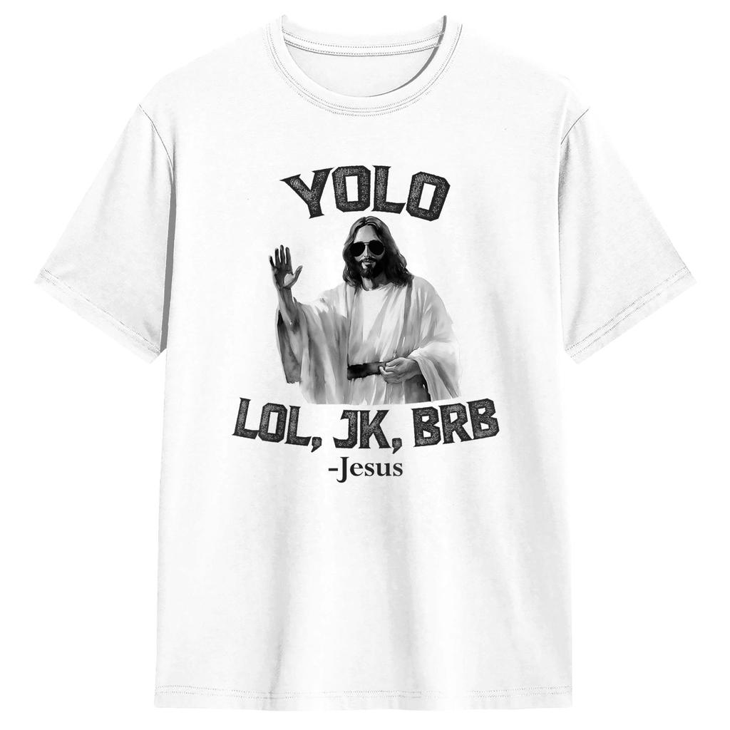 Унисекс Футболка Пасха Yolo Jk BRB Иисус Футболки Трендовые Летняя Футболка Streetwear 100% Хлопок Топы Идея для Подарка