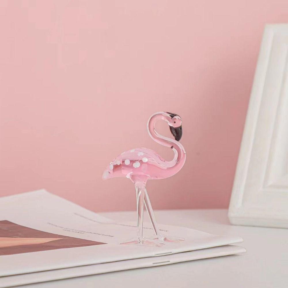 Handmade Art Simulated Pink Flamingo Cute Animal Sculpture Creative Glass Flamingo Figurines Home