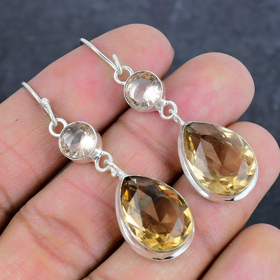 Natural Morganite Gemstone 925 Sterling Silver Jewelry Earring 2.25" j6v13