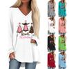 Women's Casual Long Sleeved V-neck Floral Print Long Loose T-shirt Top