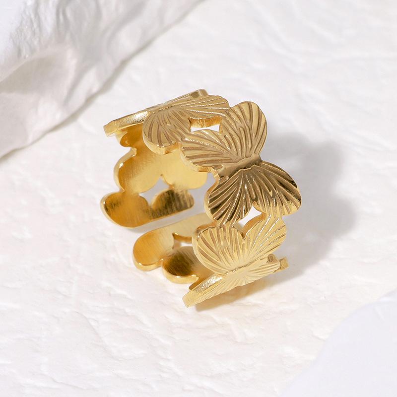 Открытое кольцо из нержавеющей стали с покрытием из 18-каратного золота: Простой, универсальный, нишевый дизайн, стойкий к выцветанию титановый стальной корпус.