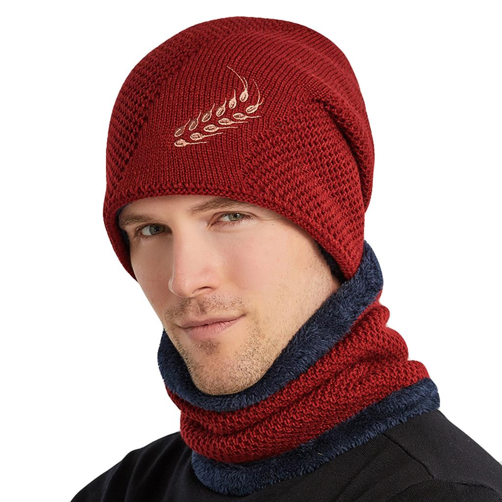 (Projector)Men Women Outdoor Warm Winter Knitted  Hat And Scarf Set Stylish Knit  Cap