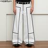 Men Zip-up Waist Stitching Casual Long Wide Legs Pants Trousers