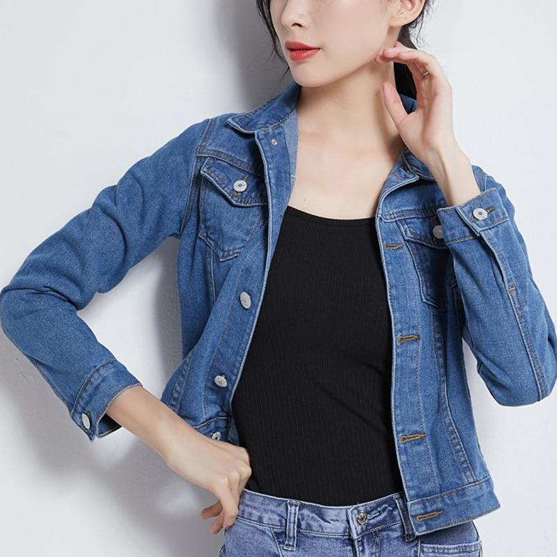 Loose Spring Autumn Blue Long Sleeve Jeans Jacket Women Korean Style Female Short Jacket Long Sleeve Turn-down Collar Denim Jackets