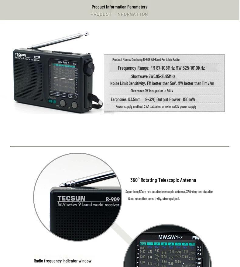 Desheng R-909 Ретро FM-радиоприемник портативный для пожилых людей