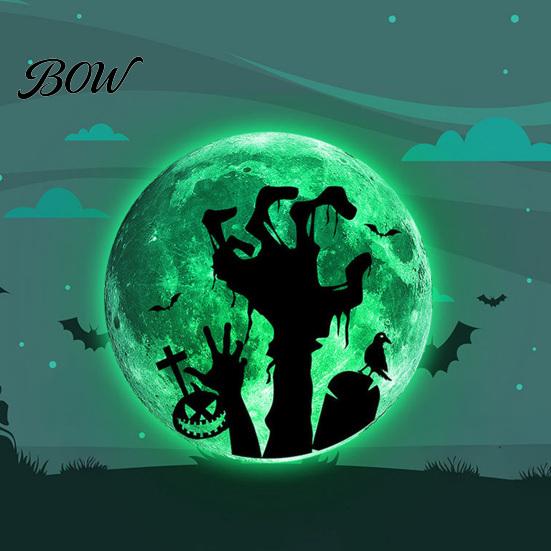 Home Party Decorations Halloween Glow in The Dark Wall Stickers, Moon Bat Tombstone Raven Horror Theme Decor Ghost Decals, Waterproof