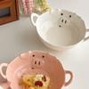 Необычная керамическая миска Милый маленький медведь и свинья Керамическая посуда Миска для завтрака с мультяшными хлопьями Йогуртовая миска Бытовая бинауральная миска
