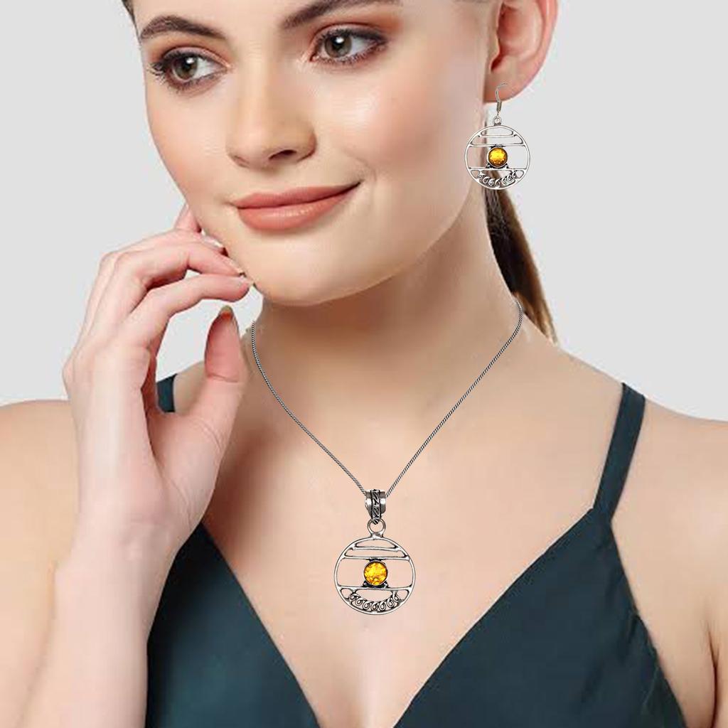 Citrine Set Jewelry Women Pendant Earring Gemstone Earrings Gems Green