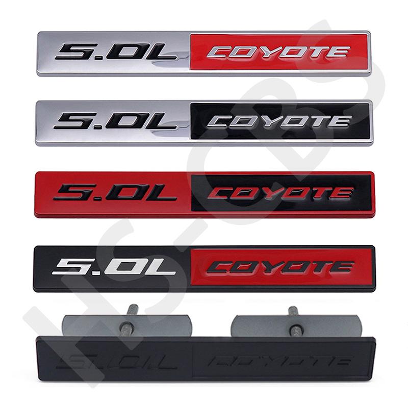 Metal 5.0L Coyote Badge Rear Trunk Car Fender Decal Coyote Front Grill Hood Emblem Grille Car Sticker Auto Dody Accessories