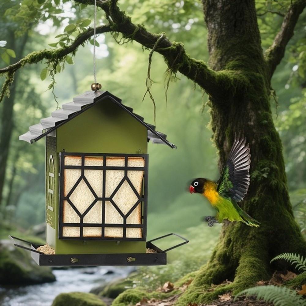 Large Capacity Hanging Bird Feeder Rustproof Bird Rest Platform Parrot Feeding Station Garden