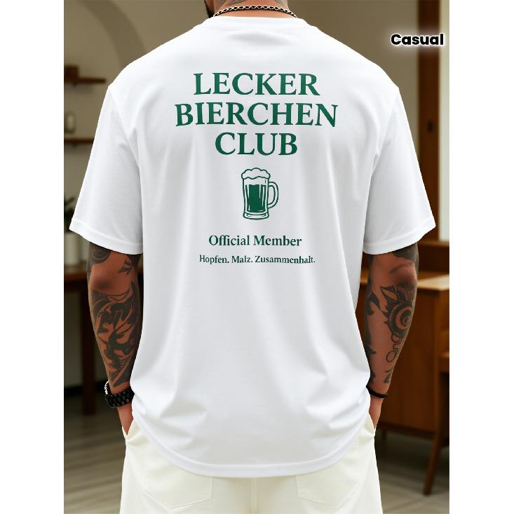 Men'S Lecker Bierchen Club Beer Mug Back Print T-Shirt - Casual Round Neck Suitable For Beer Lovers, Machine Washable - Comfortable Shirt With Beer