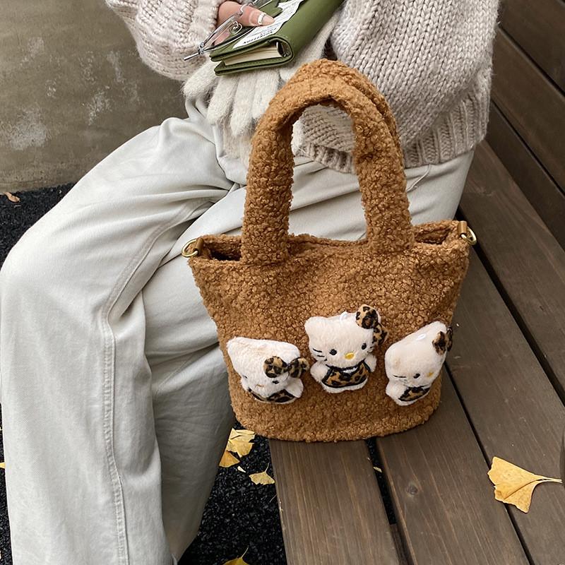 Hello Kitty Cartoon Bag For Women With Nylon Material And Zipper Closure For Daily Use