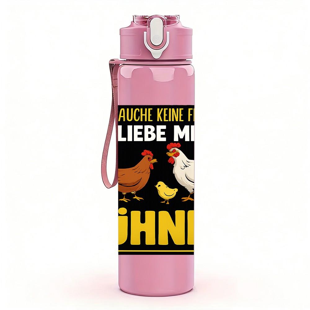 1PC German Chicken Quote Text 750ml Color Plastic Sports Water Bottle Leakproof Flip Straw Lid Suitable for Sports Office Home Use