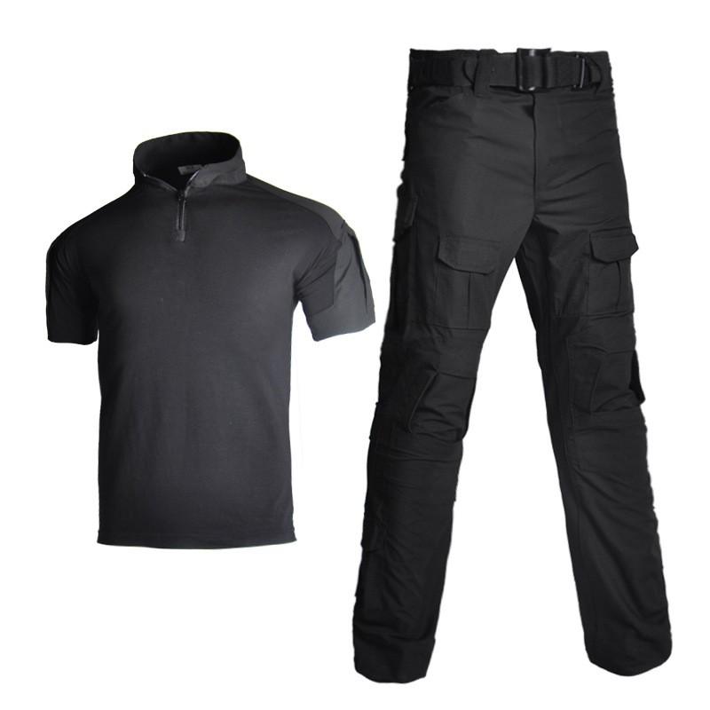 Camouflage Tactical Training Suit Hiking Camping Outdoor Sports Breathable Durable Cotton Blend Short Sleeve Set