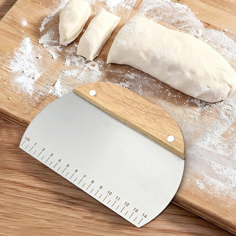 Stainless Steel Dough Scraper Kitchen Dough Bench Scraper Bread Cutter Chopper with Non-Slip Wooden Handle and Measuring Scales