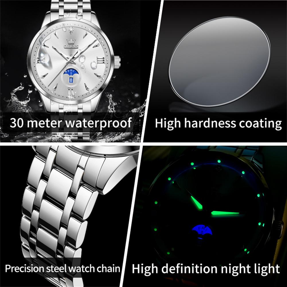 Классические мужские часы с минималистичным циферблатом, водонепроницаемые, с календарем на неделю, настоящие кварцевые наручные часы с ремешком из нержавеющей стали