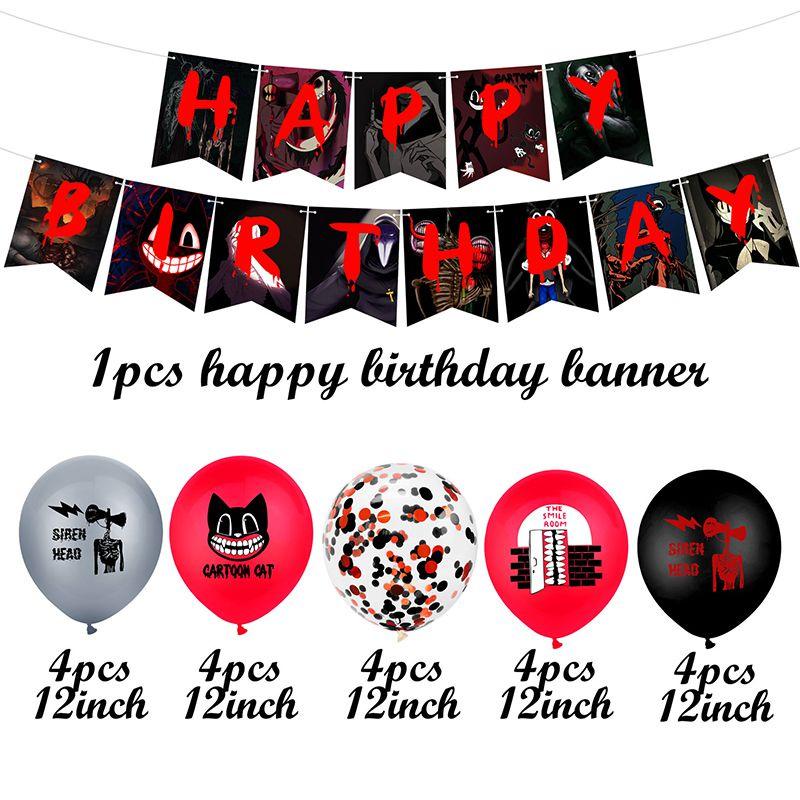 Сиреноголовый Мультяшный Кот Тема Ужасов Баннер из Воздушных Шаров Набор Топперов для Торта на День Рождения