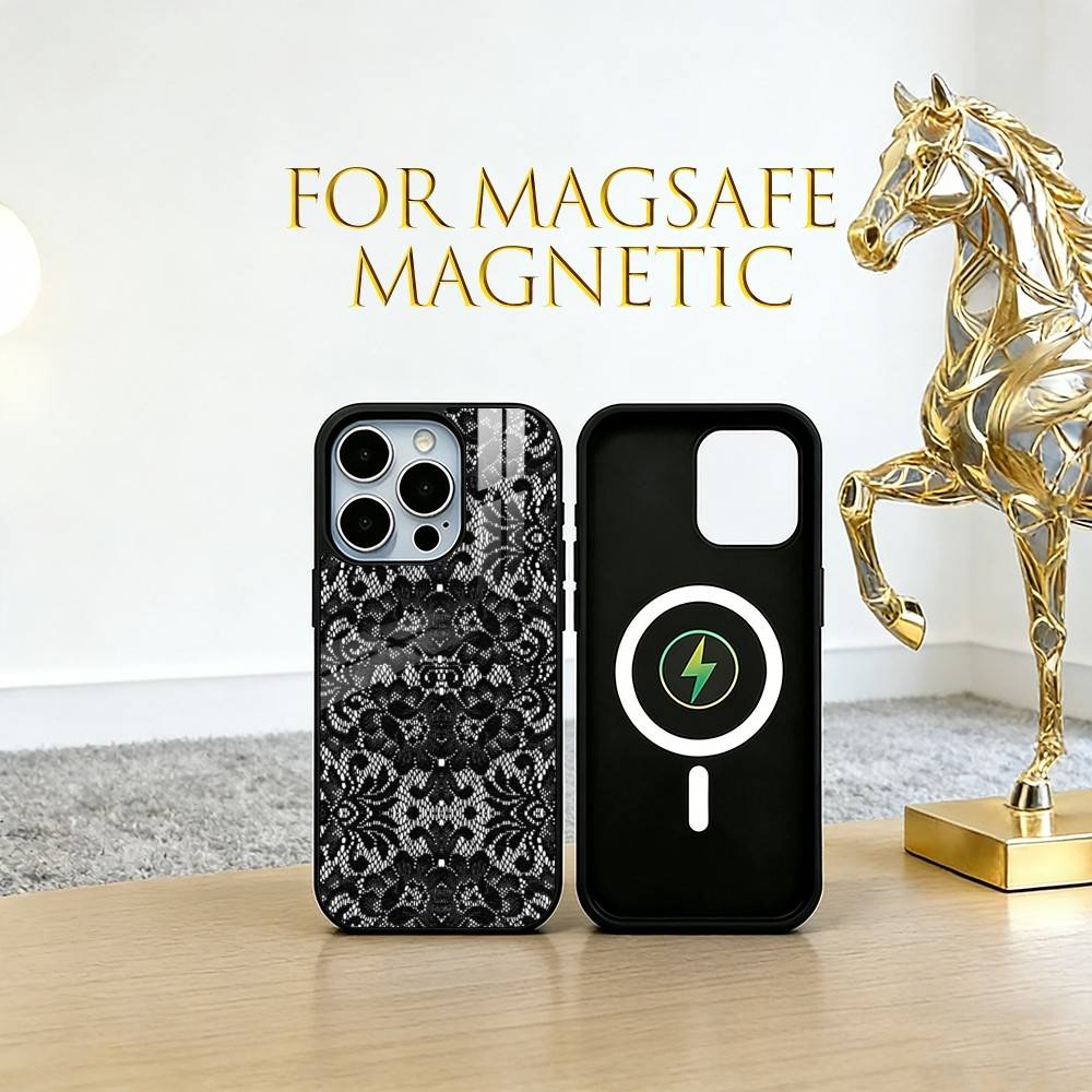 Винтажный Кружевной Чехол Для Телефона Для iPhone17,16,15,14,13,12,11 Plus,Pro Магнитный Для Magsafe Беспроводной Зарядки