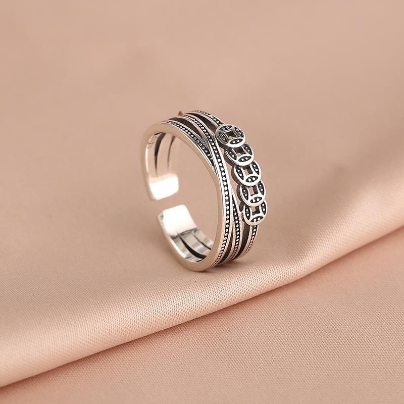 Женское кольцо «Процветание» от Beixi Silver Jewelry: Ретро монета из серебра 925 пробы, открытый дизайн