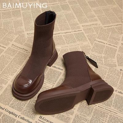 Вязаные женские ботильоны на толстом каблуке, модные зимние туфли на среднем каблуке 2025 года, новые дизайнерские туфли-лодочки в готическом стиле для мотоциклистов Botas De Mujer