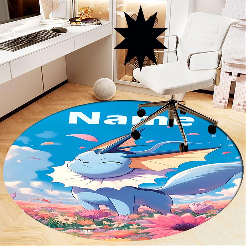 Custom Name Pokémon Printed Round Rug Carpet Chair Rug Area Rug Entryway Doormats,for Office Chair Living Room Bedroom Kitchen Room.
