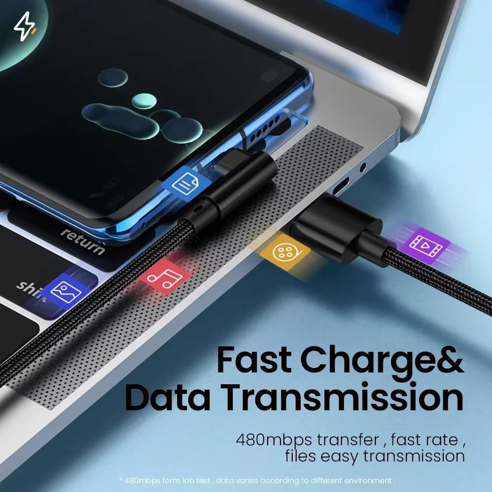 90-градусный кабель USB Type C для быстрой зарядки для Xiaomi 13T Redmi Note 11T POCO X5 Pro Huawei P50 Honor 200 Lite, нейлоновый плетеный провод