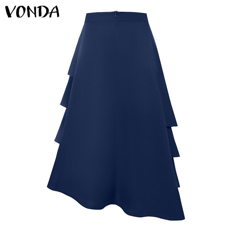 VONDA Женская мода однотонные юбки с оборками спереди и подолом